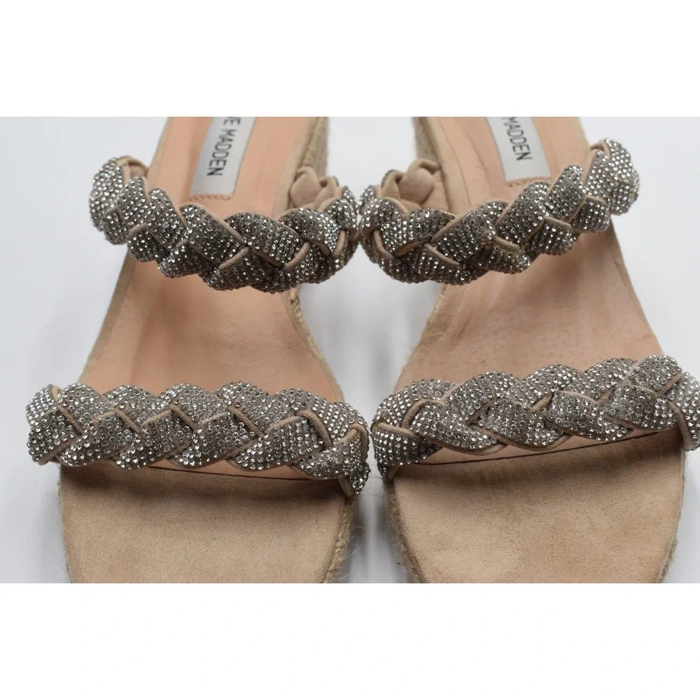 Steve Madden Alreya Tan Rhinestone Braided Wedge Espadrille Sandals Womens 8